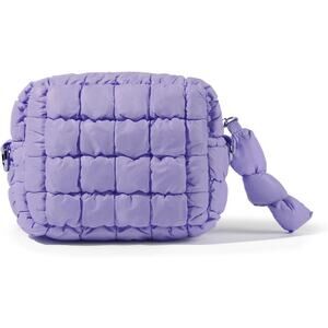 Quilted Makeup Bag Small Lavender Puffer Cosmetic Organizer Travel Pouch Soft